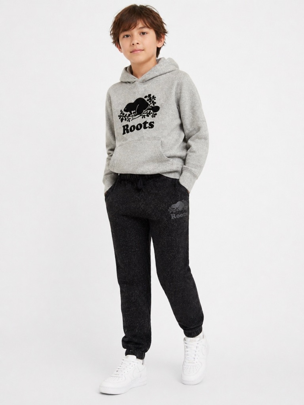 Roots Kids Salt & Pepper Joggers Size 10 Black Speckled Cabin Fleece Sweatpants